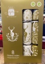 CHRISTMAS CRACKERS 8 GOLD & WHITE STAG