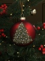 GISELA GRAHAM GLASS MATT RED BALL WITH CHRISTMAS TREE