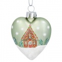 GISELA GRAHAM MATT GREEN GLASS HEART WITH GINGERBREAD HOUSE