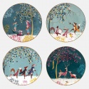 SARAH MILLER WOODLAND TALES CAKE PLATES ASSORTED SET OF 4