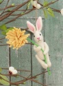 GISELA GRAHAM MIXED WOOL WHITE BUNNY WITH DANDELION